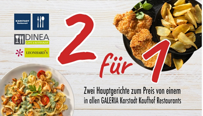Bild zu 2 für 1 Gutschein für die Restaurants in der GALERIA Karstadt Kaufhof für 85 Cent