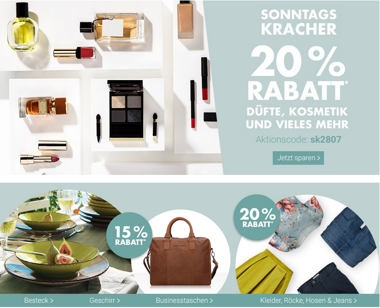 Bild zu Karstadt SonntagsKracher, z.B. 20% Rabatt auf Düfte, Kosmetik und vieles mehr
