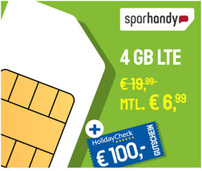Bild zu 4GB LTE Datenflat im Telekom Netz inkl. 100€ Holidaycheck Gutschein für 6,99€ im Monat