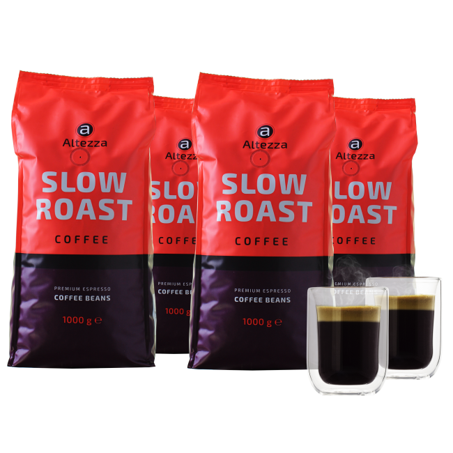 Bild zu 4 kg Altezza Slow Roast Kaffeebohnen + Zwei doppelwandige Kaffeegläser für 29,99€