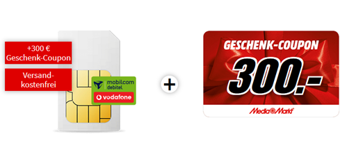 Bild zu Vodafone Tarif mit 6GB LTE Datenflat und Sprachflat inkl. 300€ MediaMarkt Geschenk-Coupon für 16,99€/Monat