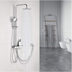 Bild zu komplettes Duschsystem (Regendusche, mit Regal + Handbrause) für 106,99€ dank 72€ Rabatt