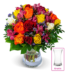Bild zu Blume Ideal: Blumenstrauß “Farbwunder” mit bis zu 40 Blüten + gratis Vase für 24,98€