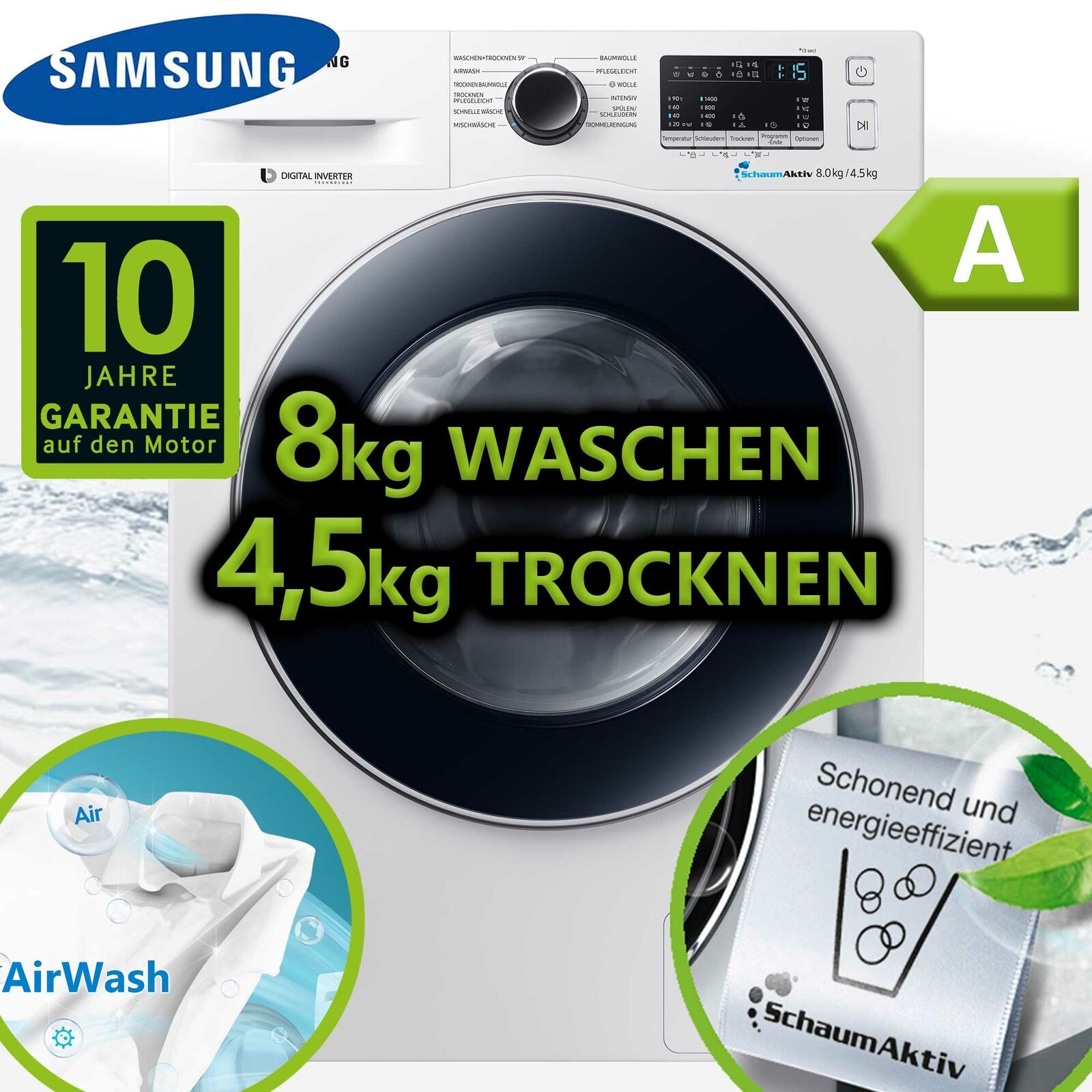 Bild zu Waschtrockner Samsung WD80M4A33JW/EG für 444€ (Vergleich: 585€)