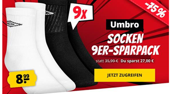 Bild zu Umbro Crew Sport Socken 9-er Pack für 8,99€ + 3,95€ Versand