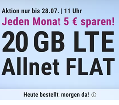 Bild zu 20GB LTE Datenflat, SMS und Sprachflat im o2 Netz für 14,99€/Monat (monatlich kündbar mit 3monatiger Frist)