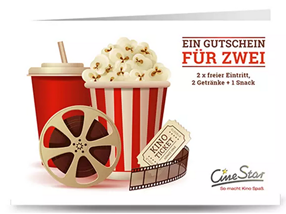 Bild zu Cinestar: Gutscheine bei Groupon, so z.B. 2 x Eintritt inkl. 2 x Getränke & Snack für 25€