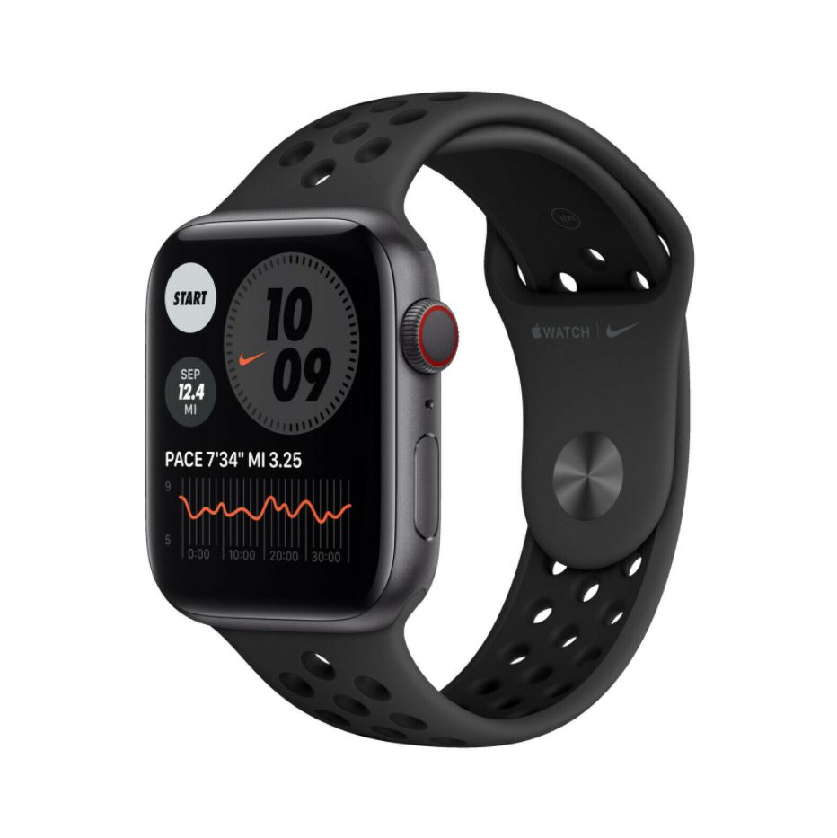 Bild zu APPLE Watch Series 6 Nike (GPS + Cellular, 44mm Smartwatch, Fluorelastomer) für 494,90€ (VG: 543,99€)