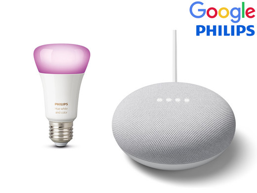 Bild zu Google Nest Mini und Philips Hue Lampe Weiß und Color Ambiance (E27) für 59,95€ (Vergleich: 81,18€)