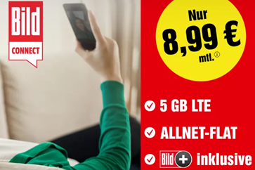Bild zu BildConnect: o2 Tarif mit 5GB LTE Datenflat, SMS und Sprachflat inkl. Bild+ für 8,99€/Monat