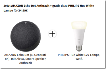 Bild zu [Super] Amazon Echo Dot (4.Generation) inklusive Philips Hue White E27 Lampe ab 34,99€ (VG: 59,98€)