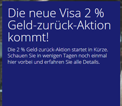Bild zu Visa: noch bis zum 17.10. – 2% Cashback auf Einkäufe bis 50€ (max 25€ pro Karte)