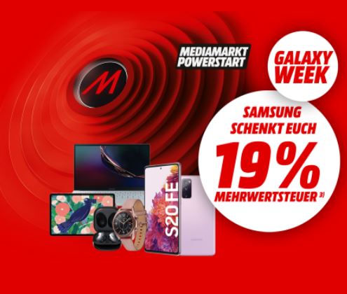 Bild zu [endet heute] MediaMarkt: 19% MwSt.- Rabatt (15,96%) auf fast allen verfügbaren Samsung-Produkten