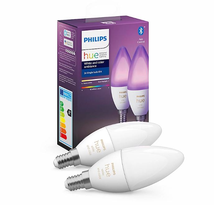Bild zu [wieder verfügbar] Doppelpack der Philips Hue White and Color Ambiance LED-Kerze E14 RGBW Bluetooth für 56,89€ (VG: 77,39€)