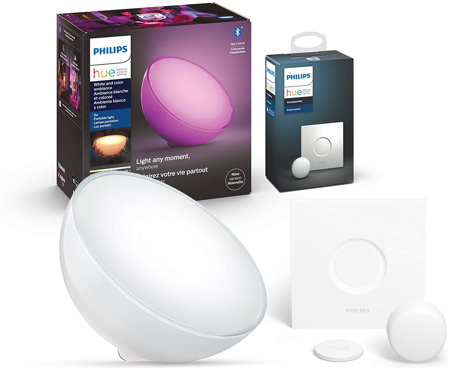 Bild zu LED-Tischleuchte Philips Hue Go White & Color Ambiance inklusive Hue Smart Button für 67,99€ (Vergleich: 82,97€)