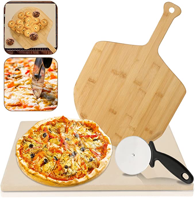 Bild zu VINGO Pizzastein mit Bambus Pizzaschaufel und Pizzaschneider für 22,19€