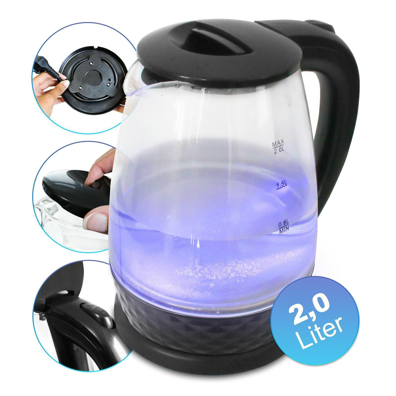 Bild zu 2 Liter Eaxus Glaswasserkocher mit LED-Beleuchtung für 14,99€