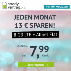 Bild zu Handyvertrag.de: 8GB LTE Datenflat + Allnet Flat + VoLTE im o2 Netz für 7,99€/Monat (mtl. kündbar)