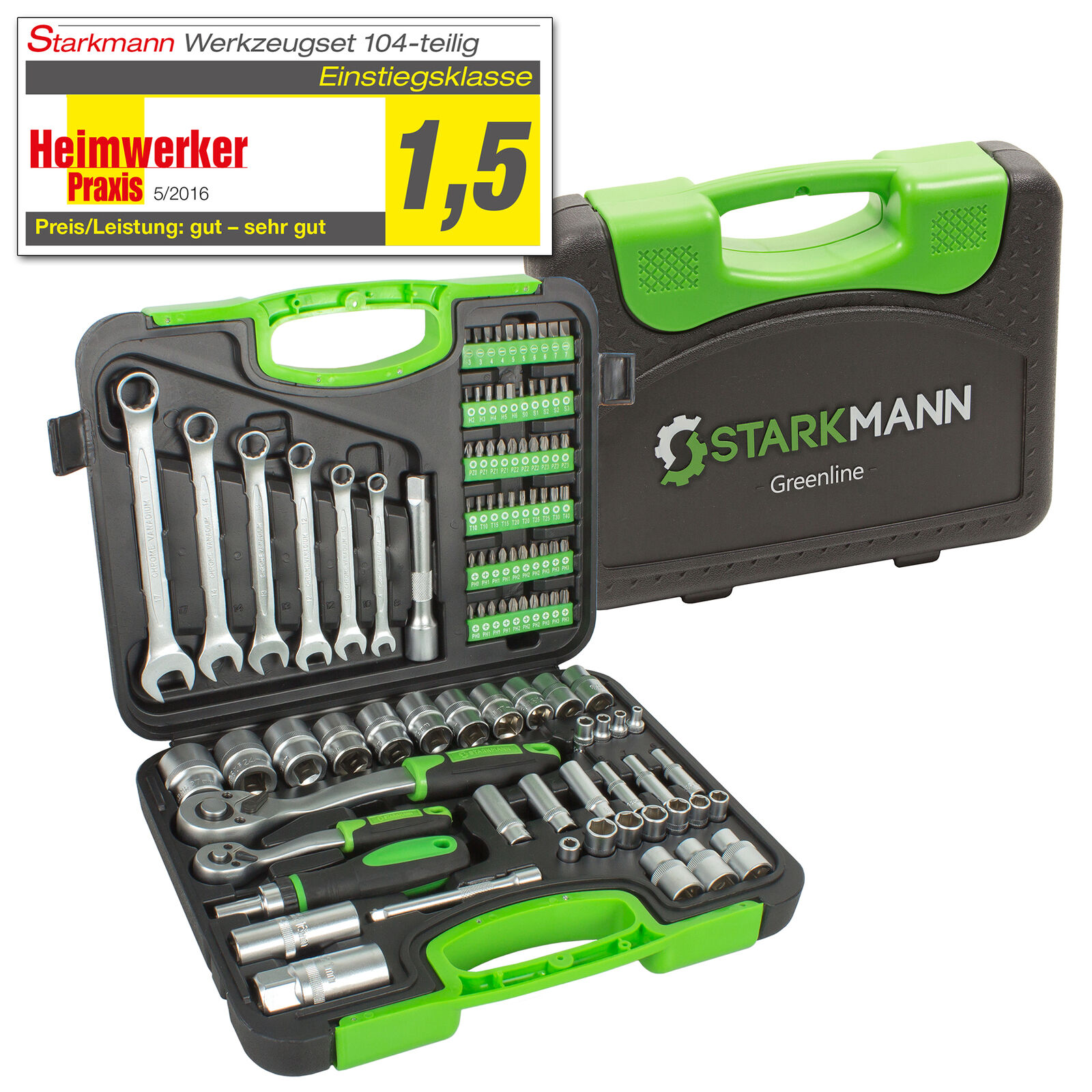 Bild zu 104-teiliger Starkmann Greenline Werkzeugkoffer für 34,99€ (Vergleich: 49,99€)