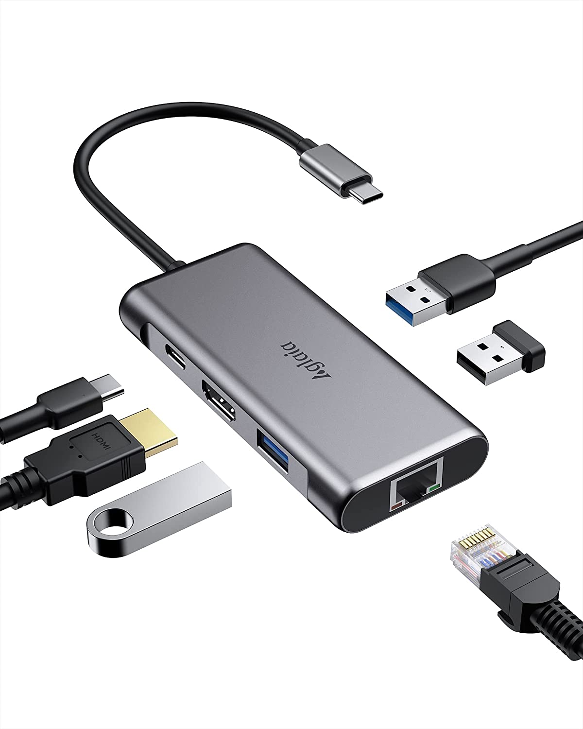 Bild zu Aglaia 6-in-1 USB-C Hub mit Gigabit Ethernet für 20,62€