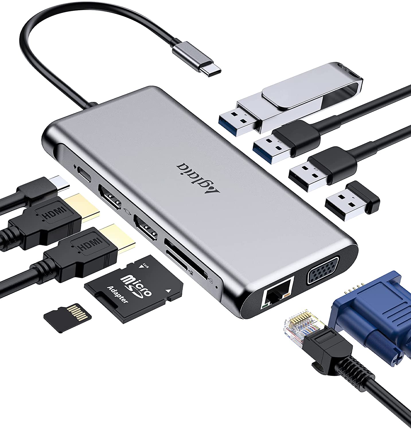Bild zu Aglaia 12-in-1 USB-C Hub mit Gigabit Ethernet und Kartenleser für 48,99€