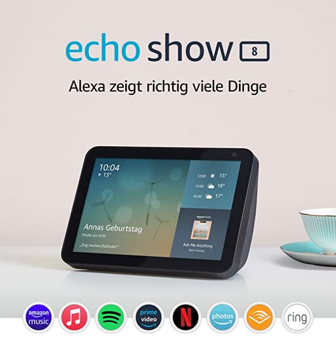 Bild zu 2x Amazon Echo Show 8 (1. Gen) Anthrazit Stoff für 109,98€ (VG: 129,98€)