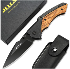 Bild zu JELLAS KN02 Klappmesser/Taschenmesser mit schwarz Beschichteter 9Cr18-Klinge (8,5cm Klingenlänge) für 9,99€