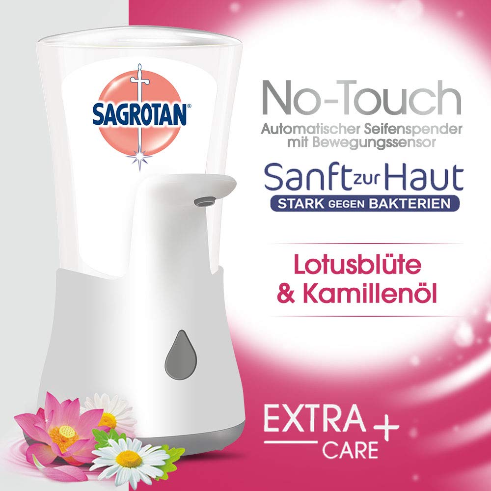 Bild zu 5er Pack Sagrotan No-Touch Seifenspender inklusive Nachfüller Lotusblüte & Kamillenöl für 21,60€ (Vergleich: 32,10€)