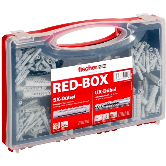 Bild zu 290-teilige Dübelbox Fischer RED-BOX UX / SX für 15,85€ (Vergleich: 17,33€)