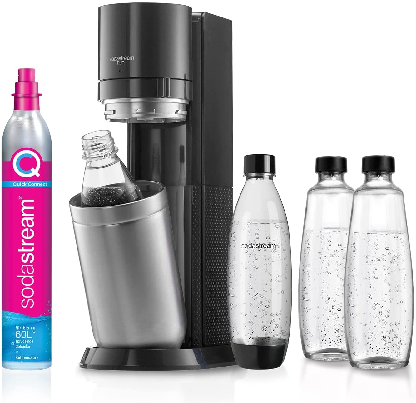 Bild zu SodaStream Wassersprudler Duo mit CO2-Zylinder, 2 x 1L Glasflasche und 2 x 1L Kunststoff-Flasche für 99,99€ (Vergleich: 142,94€)