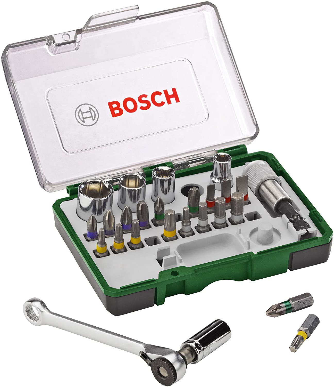 Bild zu 27-teiliges Bosch Schrauberbit- und Ratschen-Set für 11,69€ (Vergleich: 16,99€)