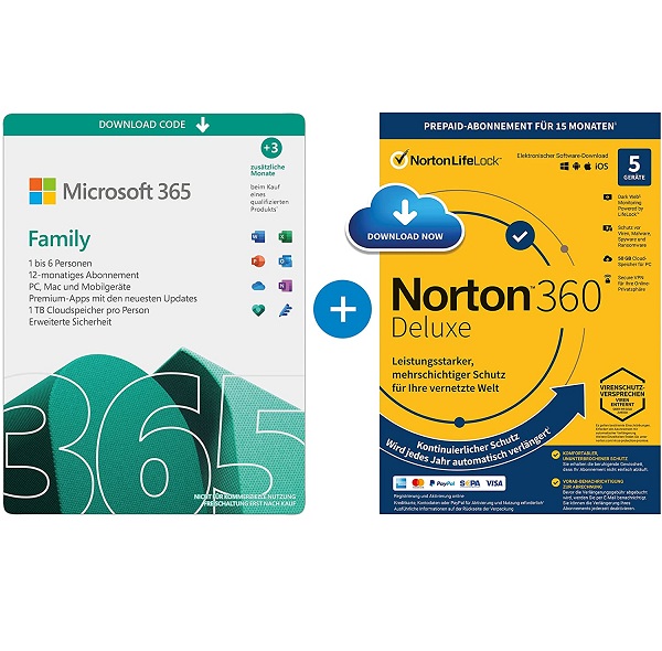Bild zu Microsoft 365 Family – 15 Monate mit Norton 360 für 49,99€ (Vergleich: 67,16€)