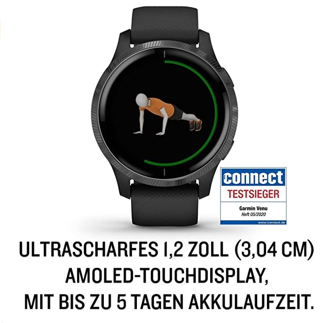 Bild zu GARMIN Venu – wasserdichte GPS-Fitness-Smartwatch (5 Tage Akkulaufzeit, kontaktloses Bezahlen, Musikplayer) ab 189€ (VG: 236€)