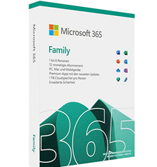 Bild zu Microsoft 365 Family | 6 Nutzer | Mehrere PCs/Macs, Tablets und mobile Geräte | 1 Jahresabonnement |Box für 49,99€
