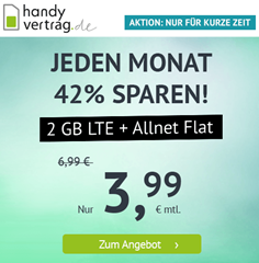 Bild zu Handyvertrag.de: 2GB LTE Datenflat + Allnet Flat im o2 Netz für 3,99€/Monat