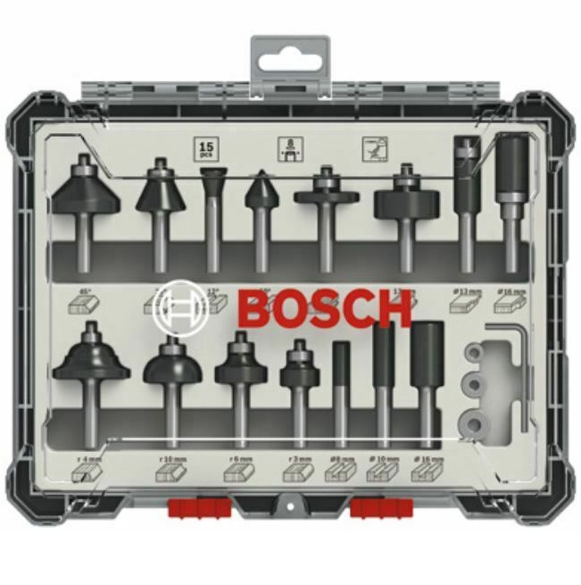Bild zu 15-teiliges Bosch Freihandfräser-Set mit 8mm Schaft für 41,22€ (Vergleich: 48,50€)