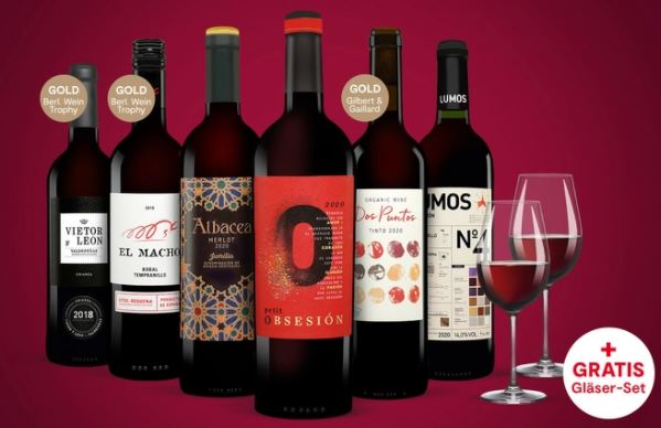 Bild zu Vinos: 6 Flaschen Rotwein-Paket mit zwei Gläsern von Schott Zwiesel für 29,99€