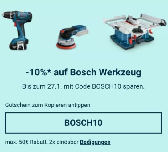 Bild zu eBay: 10%-Gutschein auf Bosch Werkzeug