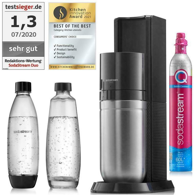 Bild zu SodaStream Duo Wassersprudler Titan inkl. 1x Glaskaraffe, 1x Kunststoffflasche für 79,99€ (VG: 89€)
