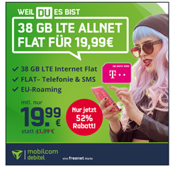 Bild zu [endet morgen] 38GB LTE Daten mit SMS und Sprachflat im Telekom Netz für 19,99€ im Monat