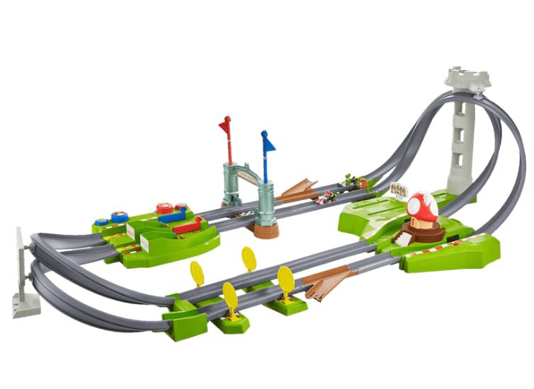 Bild zu Hot Wheels Mario Kart Mario Rundkurs Trackset, Autorennbahn inkl. 2 Spielzeugautos für 59,99€ (VG: 86,43€)