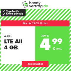 Bild zu Handyvertrag.de: 4 GB LTE Datenflat + Allnet Flat + VoLTE im o2 Netz für 4,99€/Monat