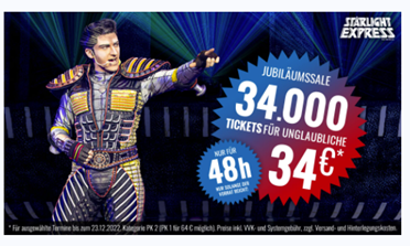 Bild zu noch bis Sonntag 20Uhr: 34.000 Starlight Express Tickets für 34€