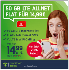 Bild zu [Knaller –  endet Freitag 14 Uhr] 50GB LTE Daten (max. 100Mbit/s), SMS und Sprachflat im Vodafone Netz für 14,99€/Monat