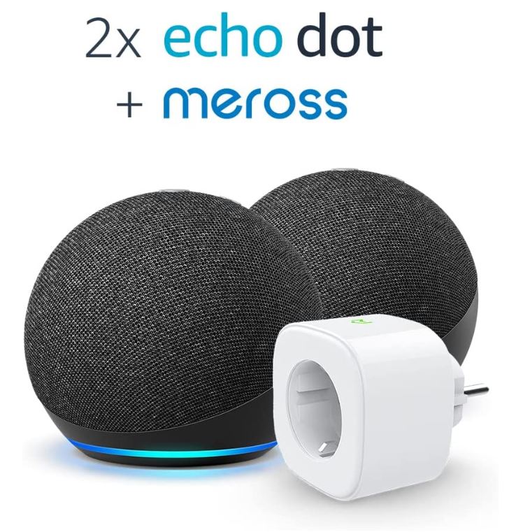 Bild zu [Prime Day] 2x Echo Dot (4. Generation), Anthrazit + Meross Smart Plug (WLAN-Steckdose) für 42,98€ (VG: 61,98€)