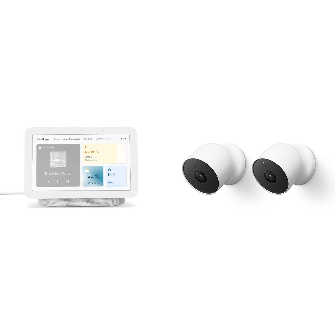 Bild zu Google Nest Cam im Doppelpack mit Google Nest Hub (2. Generation) für 289€ (Vergleich: 368,17€)