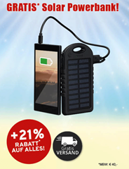 Bild zu Vorteilsshop: ab 40€ gratis Solar-Powerbank & 21% Rabatt & keine Versandkosten