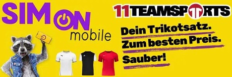 Bild zu 11teamsports: Trikotsatz von Nike, Adidas oder Puma ab 149€ (mit SIMon mobile-Sponsorlogo)