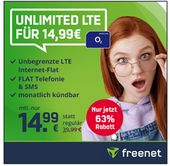 Bild zu o2 Unlimited LTE Datenflat (mit 10Mbit/s) inklusive Sprach–und SMS Flatrate für 14,99€/Monat – monatlich kündbar