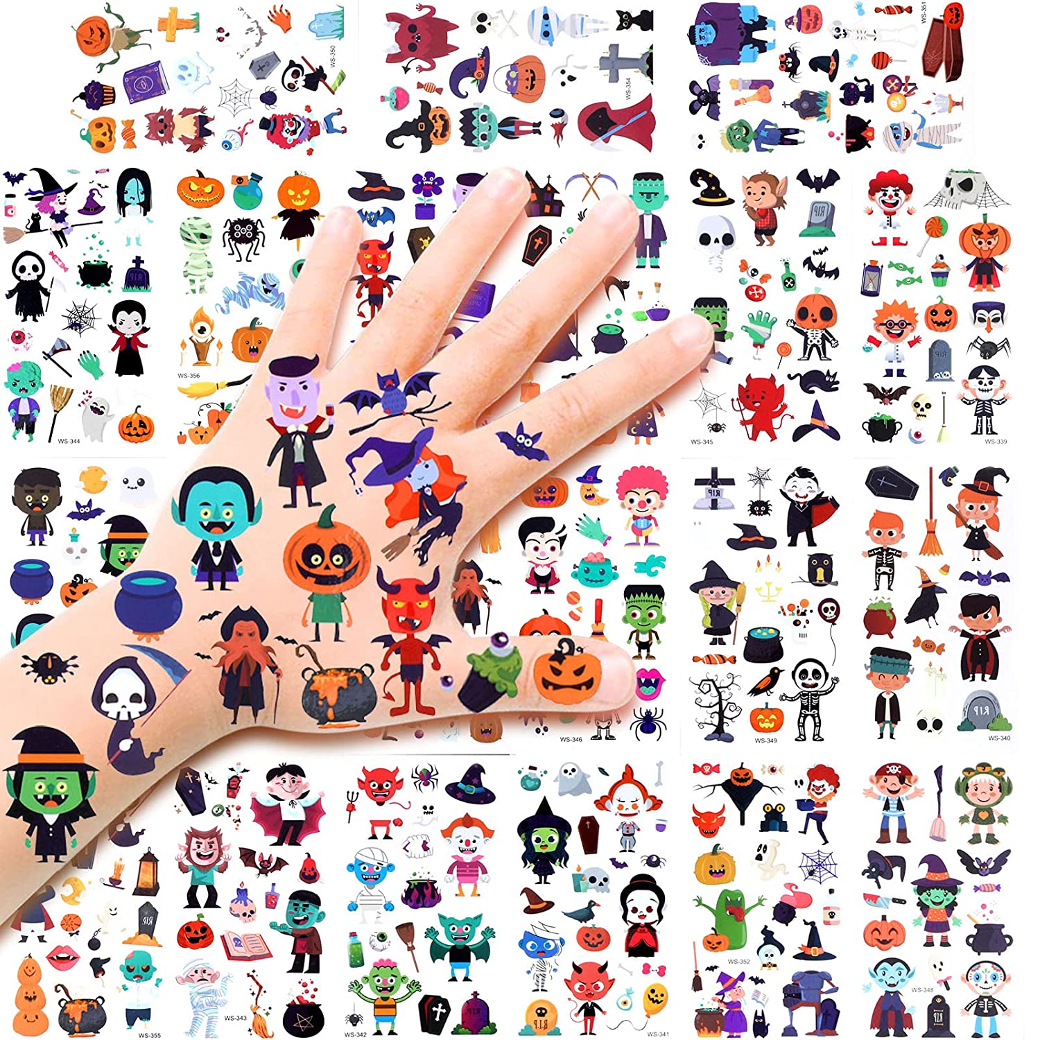 Bild zu 20 Blatt HOWAF Halloween Kinder-Tattoos mit Geistern, Skeletten und mehr für 3,99€